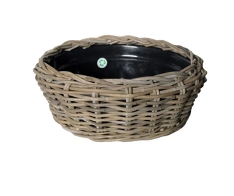 Ratanový koš Kubu 46x18 cm s plastovým vkladem, šedohnědý