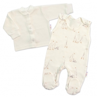 Kojenecké dupačky s košilkou, bavlna, Husičky, smetanové, vel. 68; 68 (3-6m)