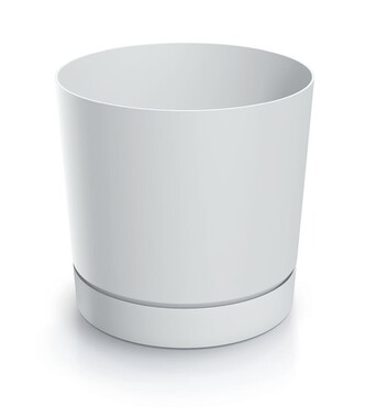 Plastový květináč TUBOS P s miskou bílý matný, varianta 14,8 cm