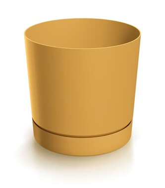 Plastový květináč TUBOS P s miskou hořčicový, varianta 14,8 cm