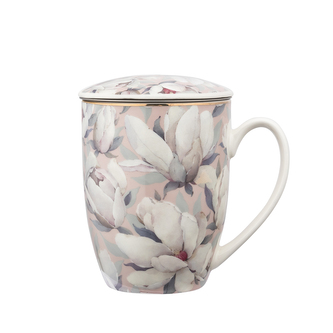 MAGNOLIA RÓŻOWA KUBEK Z POKRYWKĄ I ZAPARZACZEM NBC 350 ML W OPASCE