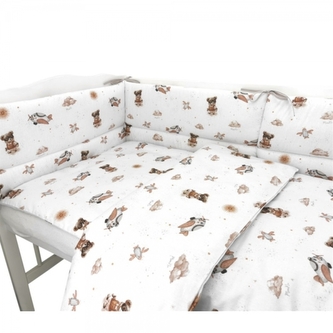 Mantinel s povlečením do postýlky, 3D sada Bavlna, Méďa pilot - bílá, béžová; 120x90
