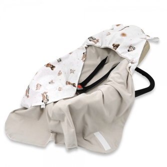 Zavinovací deka s kapucí bavlna, 90x90cm, Méďa pilot - bílá, béžová