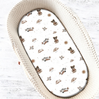 Prostěradlo do kočárku, koše, bavlna, Méďa pilot - bílá, béžová; 90x40