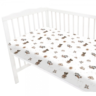 Prostěradlo do postýlky 120x60cm, bavlna, Méďa pilot - bílá, béžová; 120x60