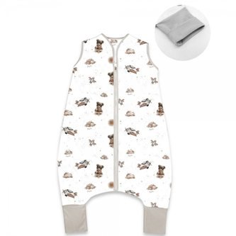 Letní spací vak se zahrnovacími nohavičkami, bavlna, Méďa pilot - bílá, béžová, vel. M