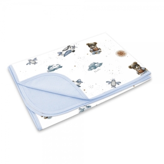 Oboustranná letní deka, bavlna + jersey 100x75cm, Méďa pilot - bílá, modrá