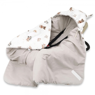 Zavinovací deka s kapucí bavlna, 90x90cm, Méďa pilot - bílá, béžová