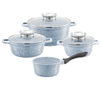 Sada hrnců s mramorovým nepřilnavým povrchem a Aroma Knob poklicemi – 9 ks