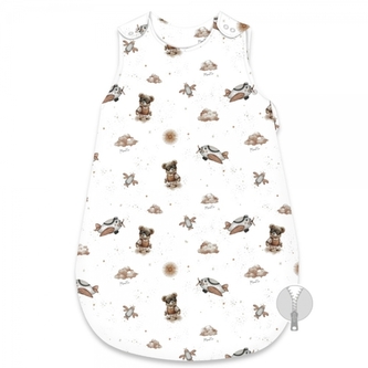 Spací vak, bavlna, 74 cm, Méďa pilot - bílá, béžová