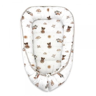 Hnízdečko, kokon pro miminko, bavlna, Méďa pilot - bílá, béžová