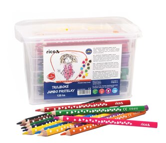 Pastelky trojboké RICO JUMBO, tuha Ø 5mm, 120 ks (10 x 12 barev), PP box