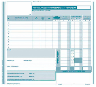 Druk Protokokół anulowania sprzedaży z kasy fiskalnej MiP