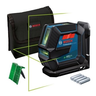 Bosch GLL 2-15 G čárový laser, pracovní dosah až 15 m, přesnost +/-0,3 mm/m, 4× baterie 1,5 V LR6 (AA)