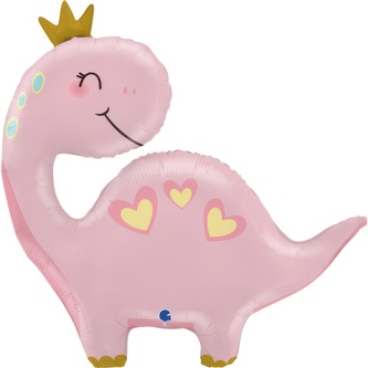 Foliový balonek Dinosaurus s korunkou růžový, 71 cm