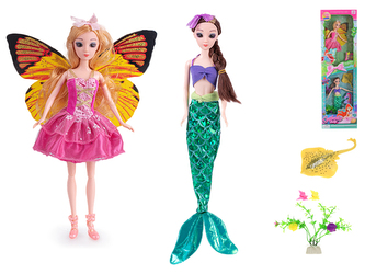 Panenka 29cm víla a mořská panna s doplňky v krabičce