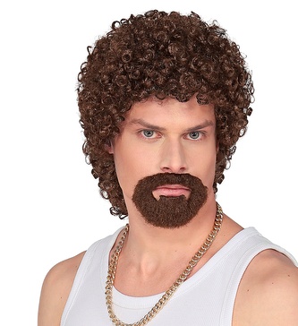 Widmann Hnědá pánská kudrnatá paruka s vousy