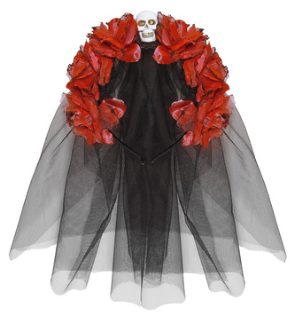 Widmann Závoj černý halloweenský s lebkou a květy