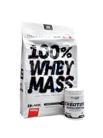 HiTec Nutrition - BS Blade 100% Whey Mass gainer 6kg + Creatine monohydrate 500g - bílá čokoláda
