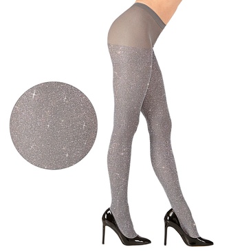 Widmann Stříbrné glitrové punčocháče XL