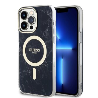 Guess IML Marble MagSafe Zadní Kryt pro iPhone 13 Pro Max Black