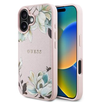Guess PU Grained Magnolia MagSafe Zadní Kryt pro iPhone 16 Pink