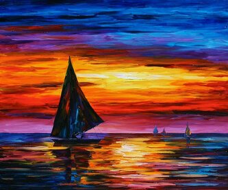 Malowanie po numerach Żaglówki na tle zachodu słońca 40x50cm 1008892
