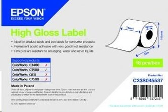 Epson High Gloss Label - Continuous Roll: 76mm x 33m