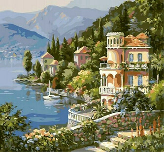 Malowanie po numerach Willa nad jeziorem 50x40cm 1008869