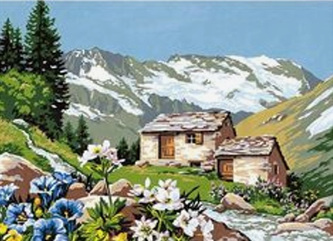 Diamentowa mozaika Chatka w górach 30x40cm 1009988