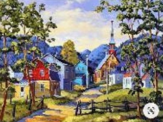 Diamentowa mozaika Widok na miasteczko z górami w tle 30x40cm 1008302