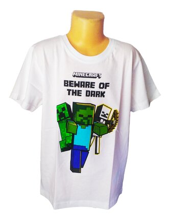 Chlapecké tričko MINECRAFT BEWARE OF THE DARK krátký rukáv bílé, velikost: 134