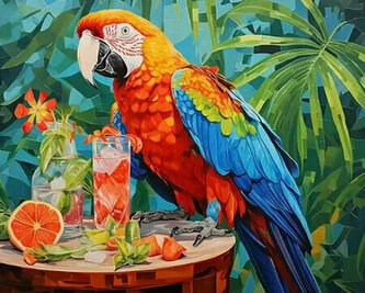 Diamentowa mozaika Kolorowe Papuga na stole z napojami 30x40cm 2001366