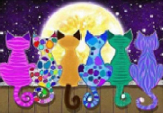 Diamentowa mozaika Koty kolorowe na płocie nocą 30x40cm 1007446