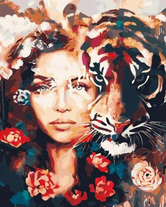 Malowanie po numerach Kobieta z tygrysem 50x40cm 1007474