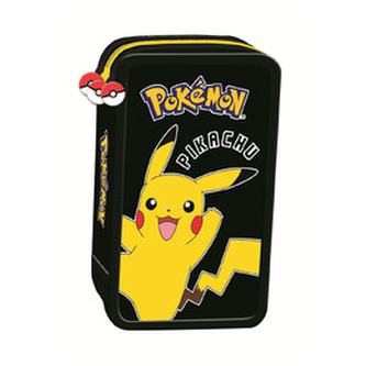 Piórnik szkolny potrójny z wyposażeniem. Pokemon