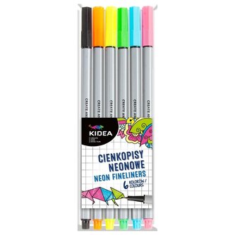 Cienkopisy neonowe 6 kolorów KIDEA