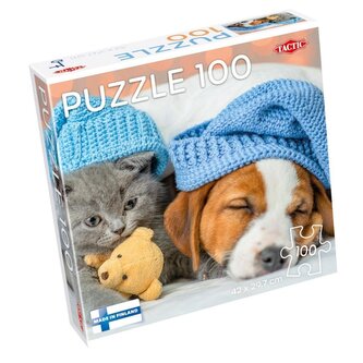 Puzzle 100 Cute Kitten and Sleepy Dog
