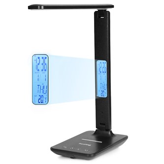 Stolní LED lampička Huslog černá s displejem a bezdrátovou nabíječkou