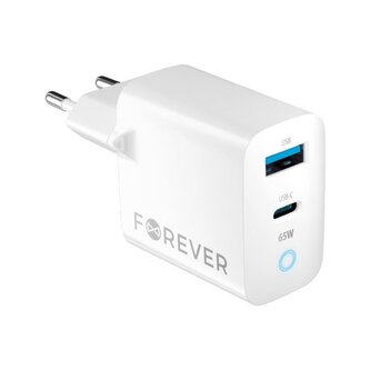 Nabíječka do sítě Forever GaN TC-06-65AC 65W, 1xUSB-C, 1xUSB bílá