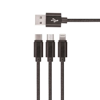Kabel Setty 3v1 USB/microUSB, Lightning, USB-C 1m 2A černý