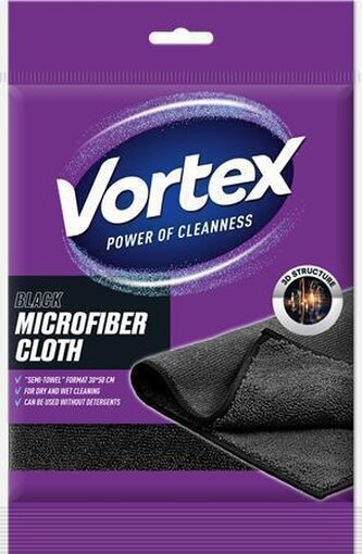 Čisticí hadřík, černá, mikrovlákno, 30 x 50 cm, 1 ks, VORTEX CLOTH130BKVORTEX