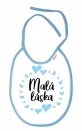 Baby Nellys Nepromokavý bryndáček  Malá láska, 24 x 27 cm - bílý s modrým lemem