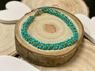 Náramek z korálků - Květinový tyrkysový
