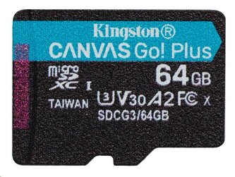 Kingston paměťová karta 64GB microSDXC Canvas Go Plus Gen4 A2 U3 V30 Card + ADP Kingston paměťová karta 64GB microSDXC Canvas Go Plus Gen4 A2 U3 V30 Card + ADP