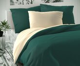 Saténové francouzské povlečení LUXURY COLLECTION 1+2, 220x200, 70x90cm tmavě zelené / smetanové