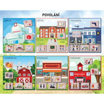 Povolání, závěsný naučný magnetický obraz a 30 karet