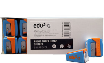 EDU3 Ořezávátko na Super Jumbo trojhranné pastelky 3v1 ve dřevě, tuha 10 mm, 10 ks v papírové krabičce