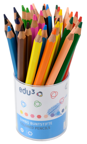 EDU3 Jumbo šestihranné pastelky P36, tuha 5 mm, 36 ks/12 barev v kulaté plastové dóze