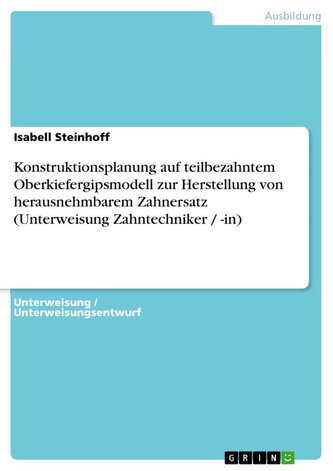 Konstruktionsplanung auf teilbezahntem Oberkiefergipsmodell zur Herstellung von herausnehmbarem Zahnersatz (Unterweisung Zahntec
